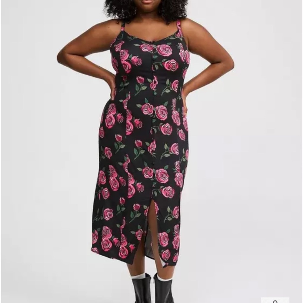 TORRID MIDI DRESS Floral Black and Pink Women's Dress